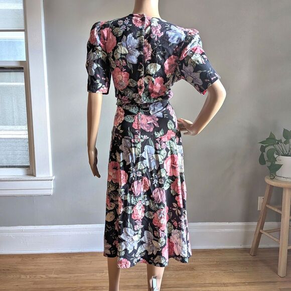 Vintage 80s Jodi Michaels Floral Midi Dress Cottagecore Prairie Twee Size 9/10 - Picture 3 of 13
